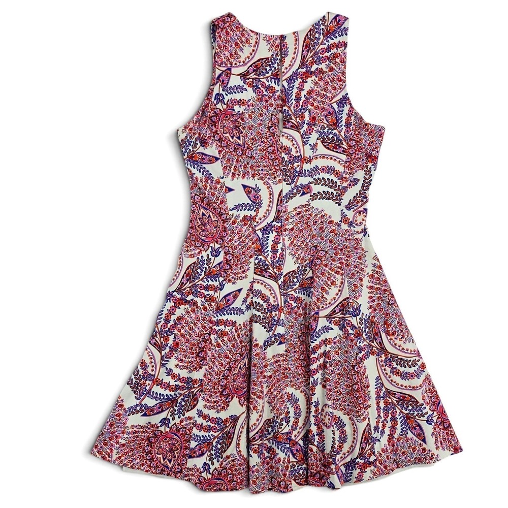 Maggy London 8 Paisley Fit Flare Dress Sleeveless Pink Blue Wedding Guest - Picture 4 of 7
